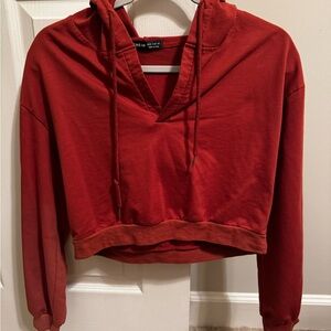 SHEIN Brick Red V-Neck Hoodie